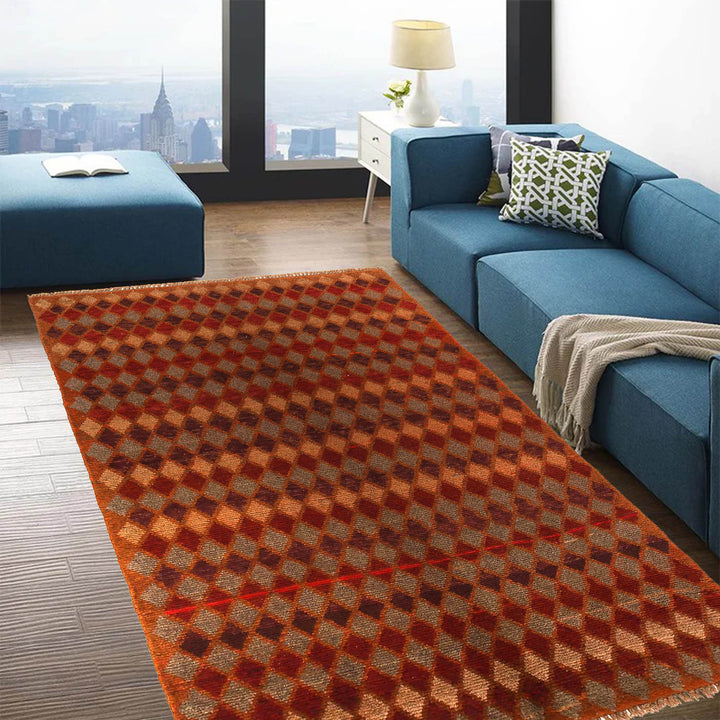 Orange Afghan Baluchi Rug 3' 7" x 6' 2" Hand-Knotted texture