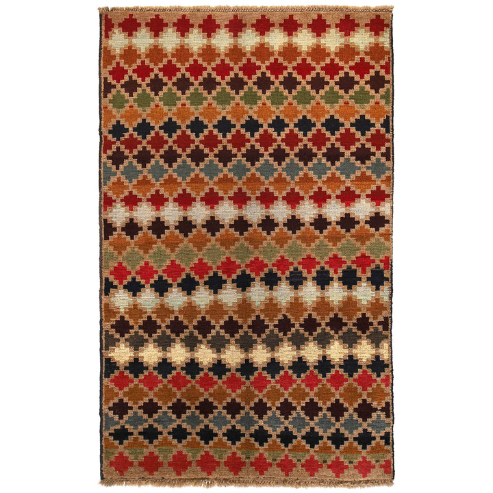 Tan Afghan Baluchi Rug 3'9" x 6'4" Hand-Knotted