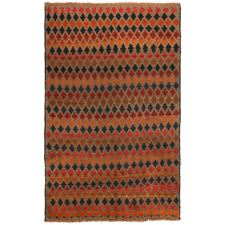 Light Brown Afghan Baluchi Rug 3' 7" x 5' 9" Hand-Knotted