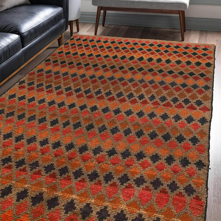 Light Brown Afghan Baluchi Rug 3' 7" x 5' 9" Hand-Knotted texture
