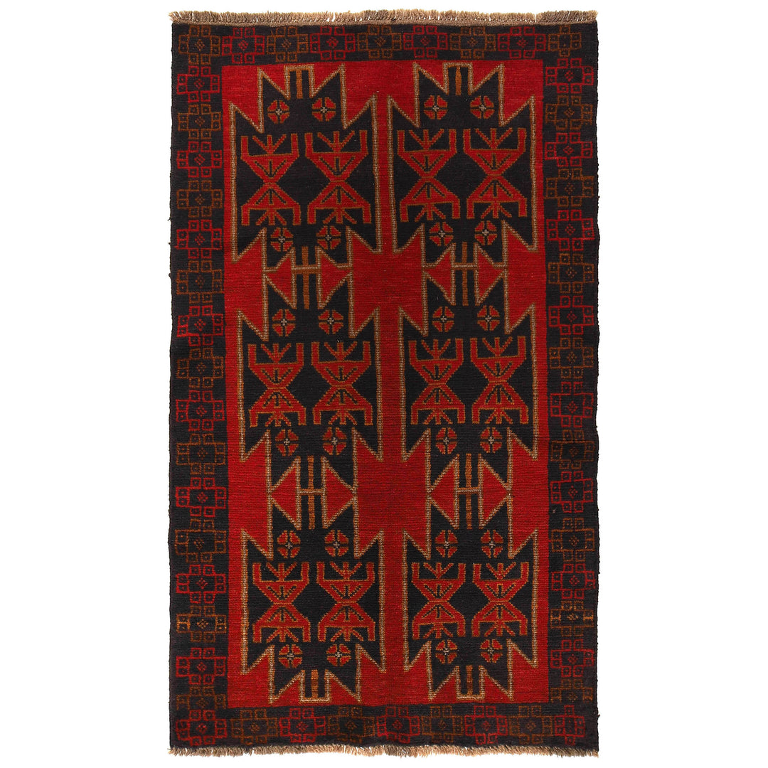 Red Afghan Baluchi Rug 3' 7" x 6' 2" Hand-Knotted