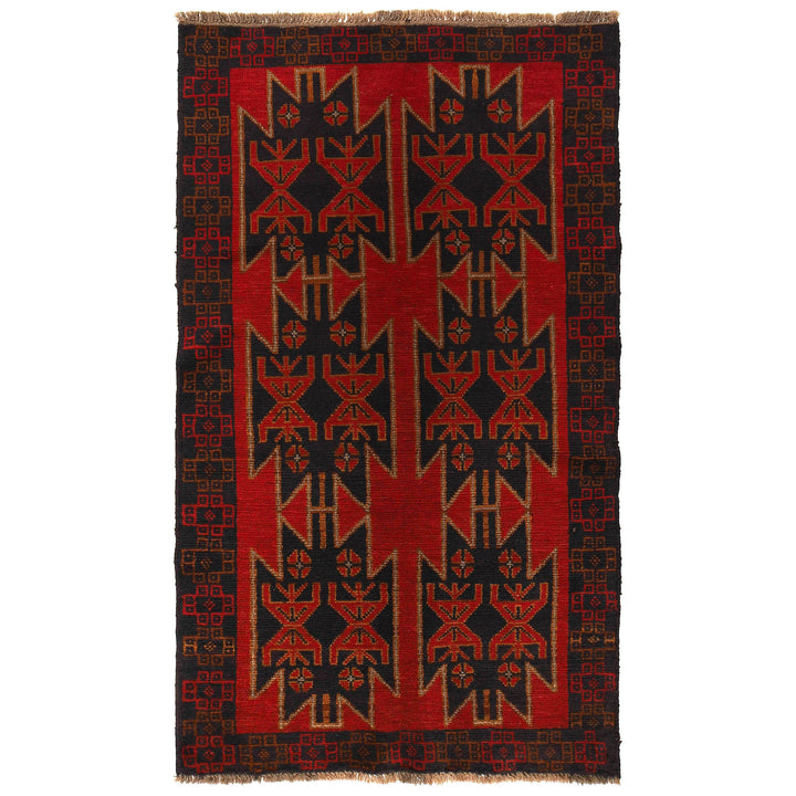 Red Afghan Baluchi Rug 3' 7" x 6' 2" Hand-Knotted