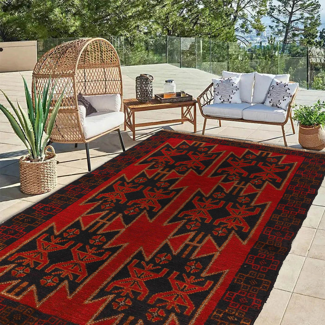 Red Afghan Baluchi Rug 3' 7" x 6' 2" Hand-Knotted texture