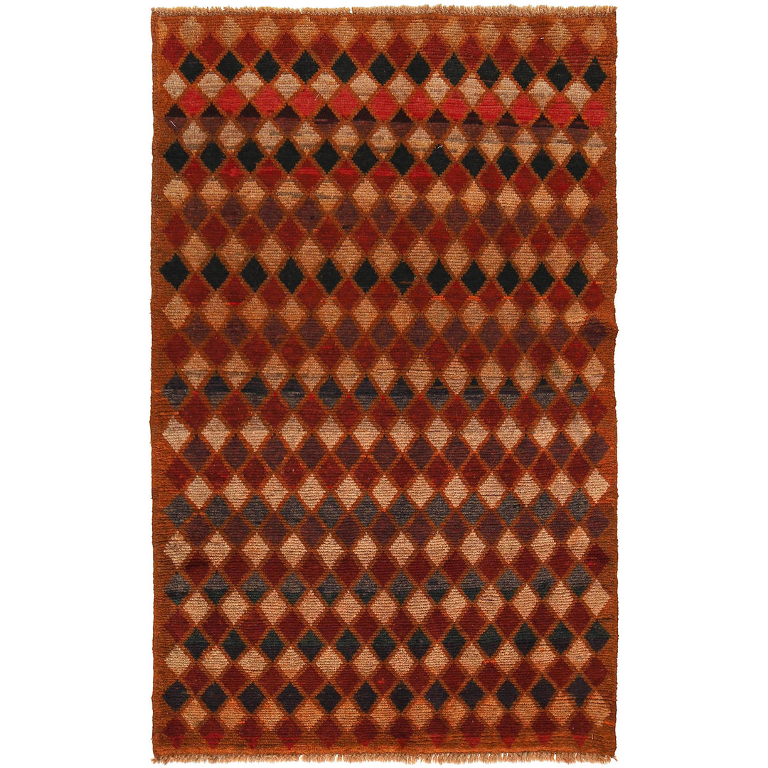 Orange Afghan Baluchi Rug 3' 9" x 6' 3" Hand-Knotted