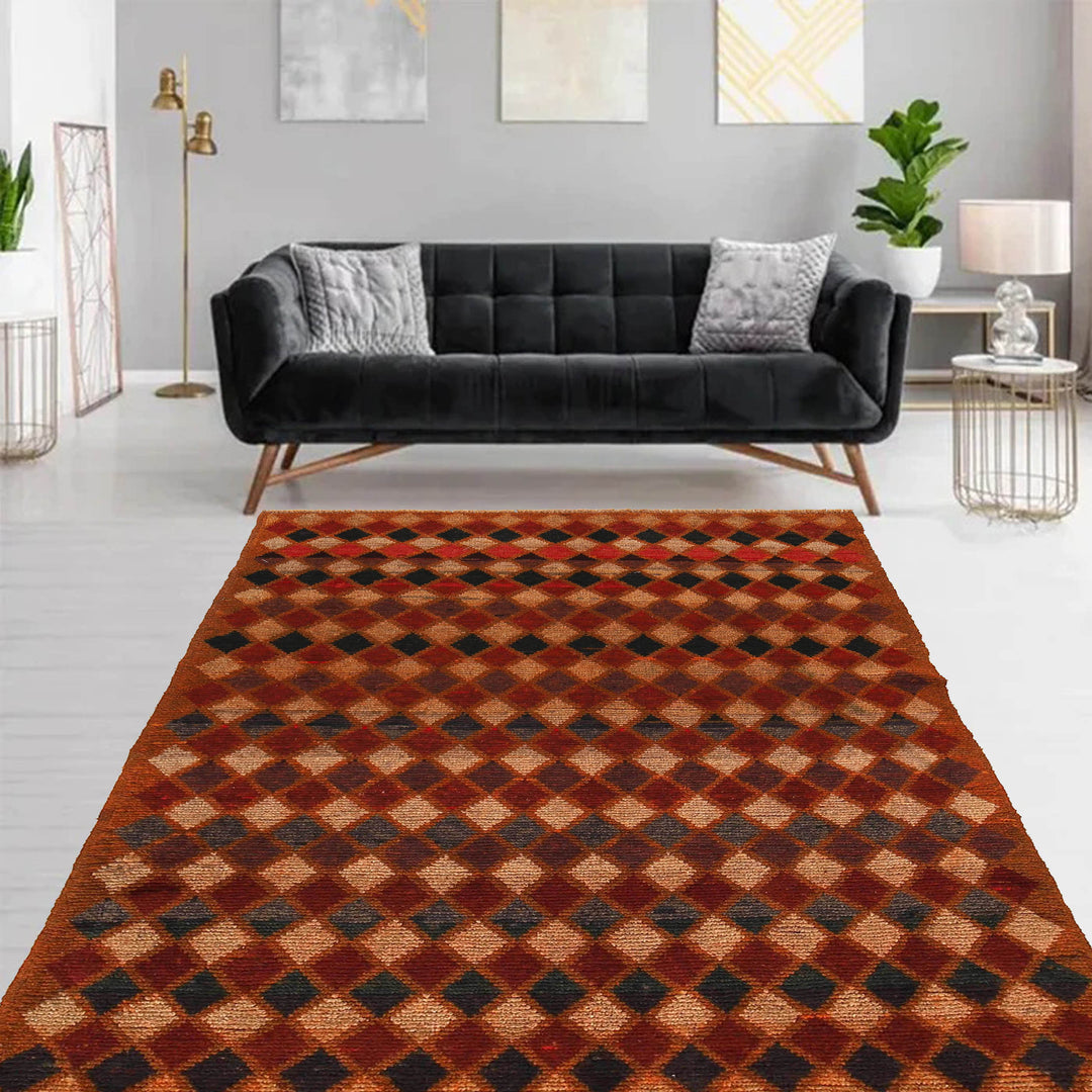Orange Afghan Baluchi Rug 3' 9" x 6' 3" Hand-Knotted texture