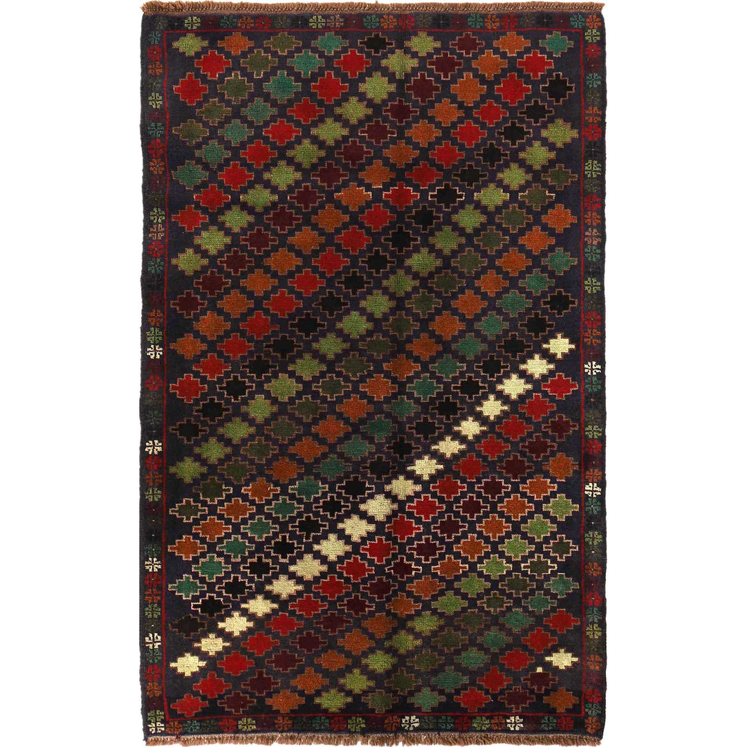 Dark Blue Afghan Baluchi Rug 3' 12" x 6' 3" Hand-Knotted