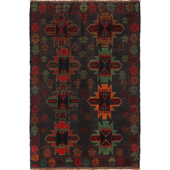 Black Afghan Baluchi Rug 3' 12" x 6' 2" Hand-Knotted