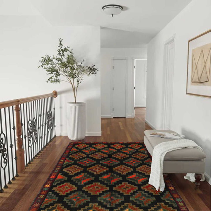Black Afghan Baluchi Rug 3' 11" x 6' 1" Hand-Knotted texture