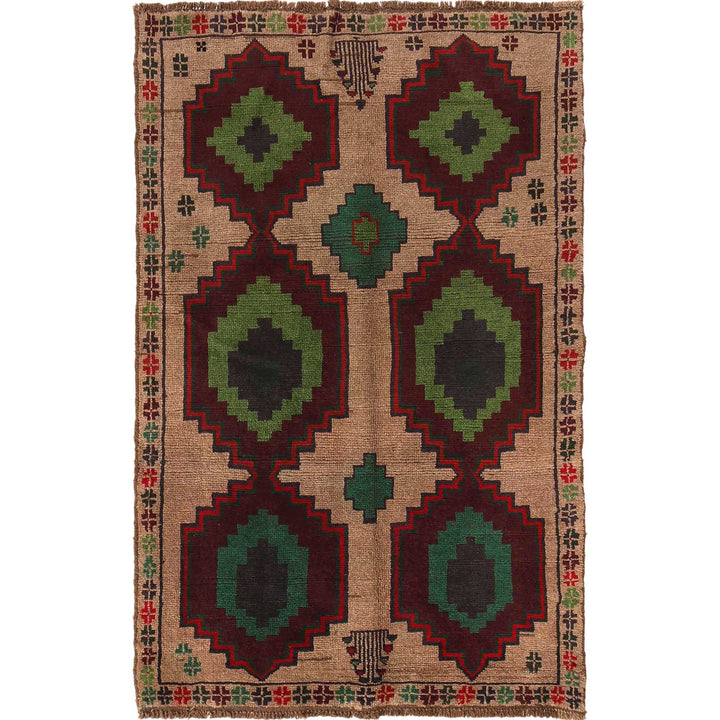 Tan Afghan Baluchi Rug 3' 11" x 6' 4" Hand-Knotted