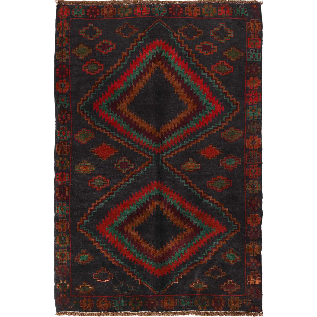 Dark Blue Afghan Baluchi Rug 4' 4" x 6' 6" Hand-Knotted