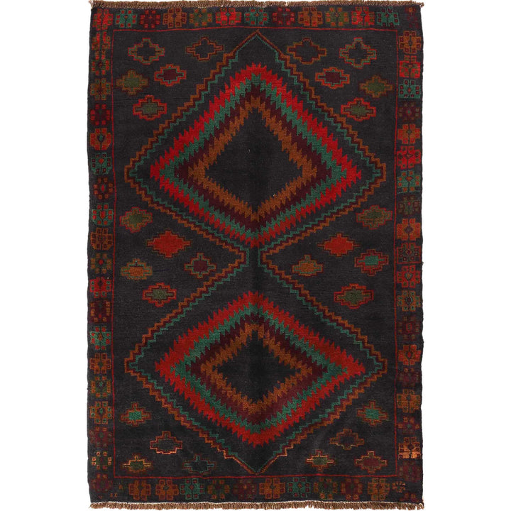 Dark Blue Afghan Baluchi Rug 4' 4" x 6' 6" Hand-Knotted