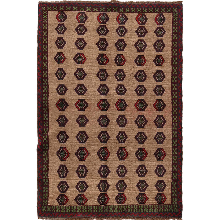 Tan Afghan Baluchi Rug 4' 3" x 6' 5" Hand-Knotted