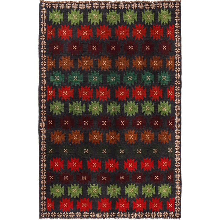 Dark Blue Afghan Baluchi Rug 4' 1" x 6' 5" Hand-Knotted