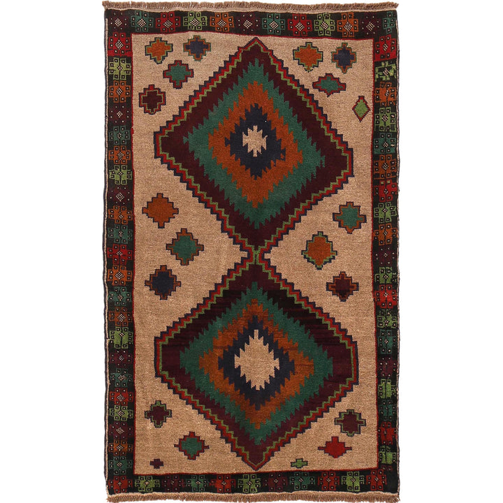 Tan Afghan Baluchi Rug 4' 0" x 6' 8" Hand-Knotted