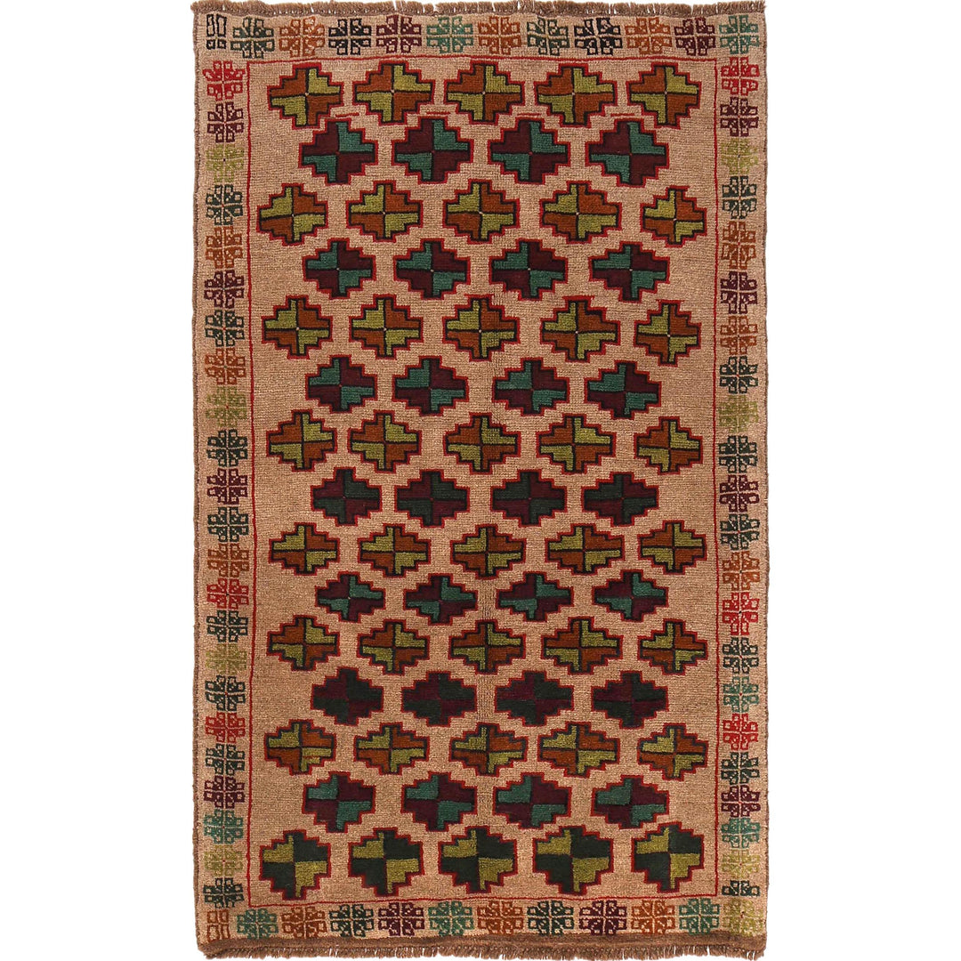 Tan Afghan Baluchi Rug 3' 9" x 6' 3" Hand-Knotted