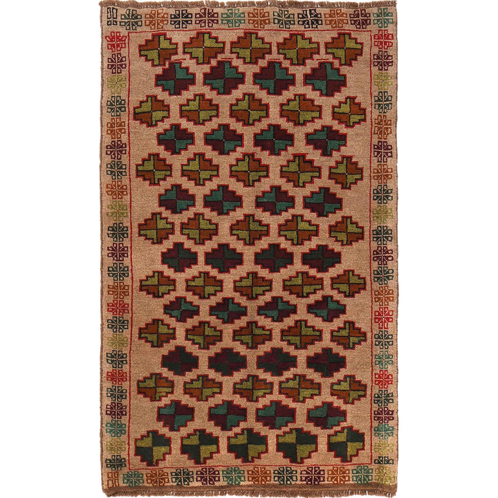 Tan Afghan Baluchi Rug 3' 9" x 6' 3" Hand-Knotted