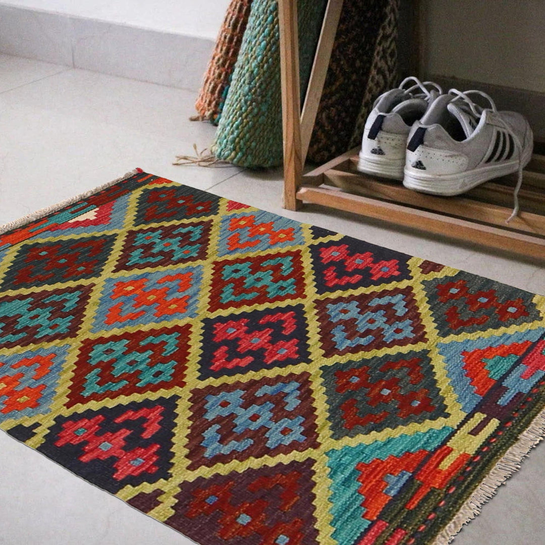 Handmade Afghan Vegetable Kilim 2' 0 x 2' 10" - No. AL77655