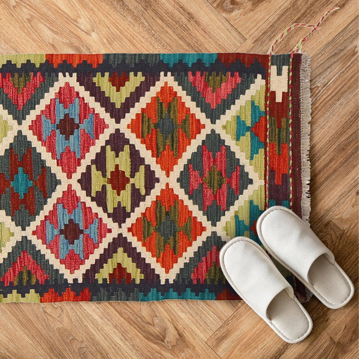 Colorful Flat-Weave Wool Kilim 2' 0 x 2' 11" - No. AL68531