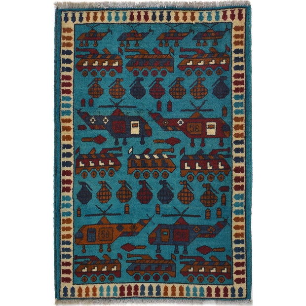 Blue Color War Rug 2' 1" x 2' 11" - No. AL21396