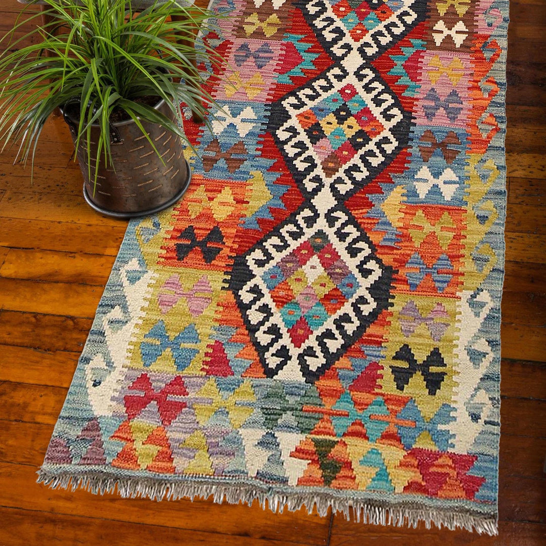 Hand Made Afghan Kilim Runner 2' 7" x 9' 9" - No. AL75602