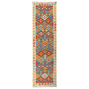 Colorful Flat-Weave Wool Kilim Runner 2' 9" x 9' 8" - No. AL39420
