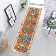 Colorful Flat-Weave Wool Kilim Runner 2' 9" x 9' 8" - No. AL39420