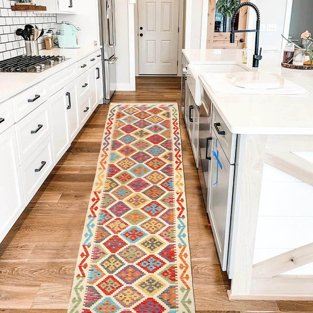 Hand Woven Wool Kelim Runner 2' 8" x 9' 7" - No. AL73801