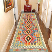 Handmade Turkish Design Wool Kilim Runner 2' 10" x 9' 9" - No. AL27415