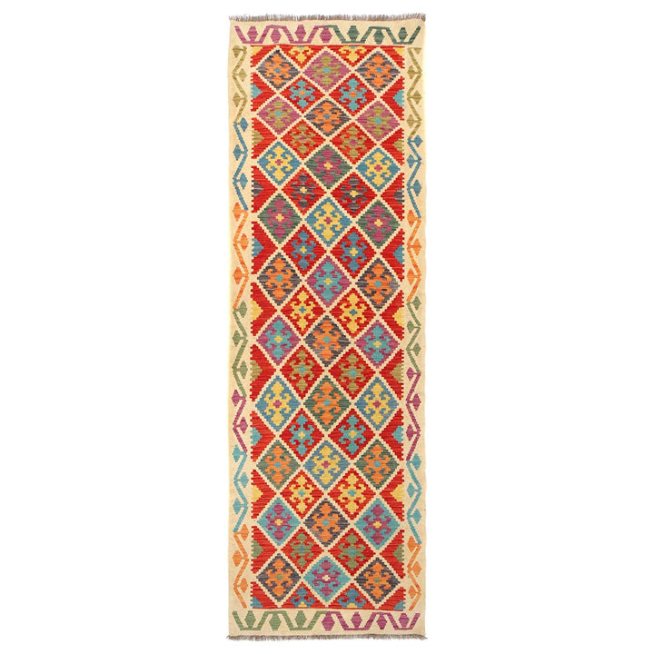 Colorful Flat-Weave Wool Kilim Runner 2' 11" x 9' 8" - No. AL37539