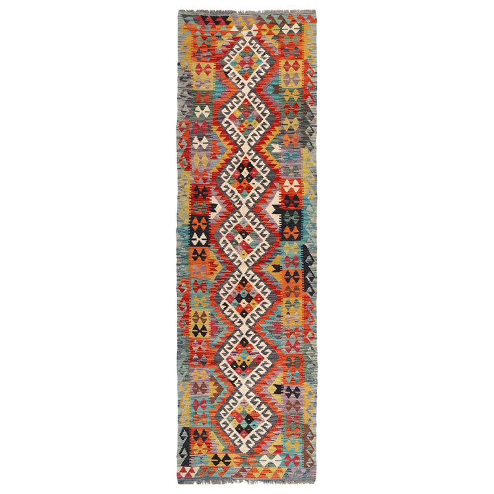 Hand Woven Wool Kelim Runner 2' 8" x 9' 9" - No. AL12992