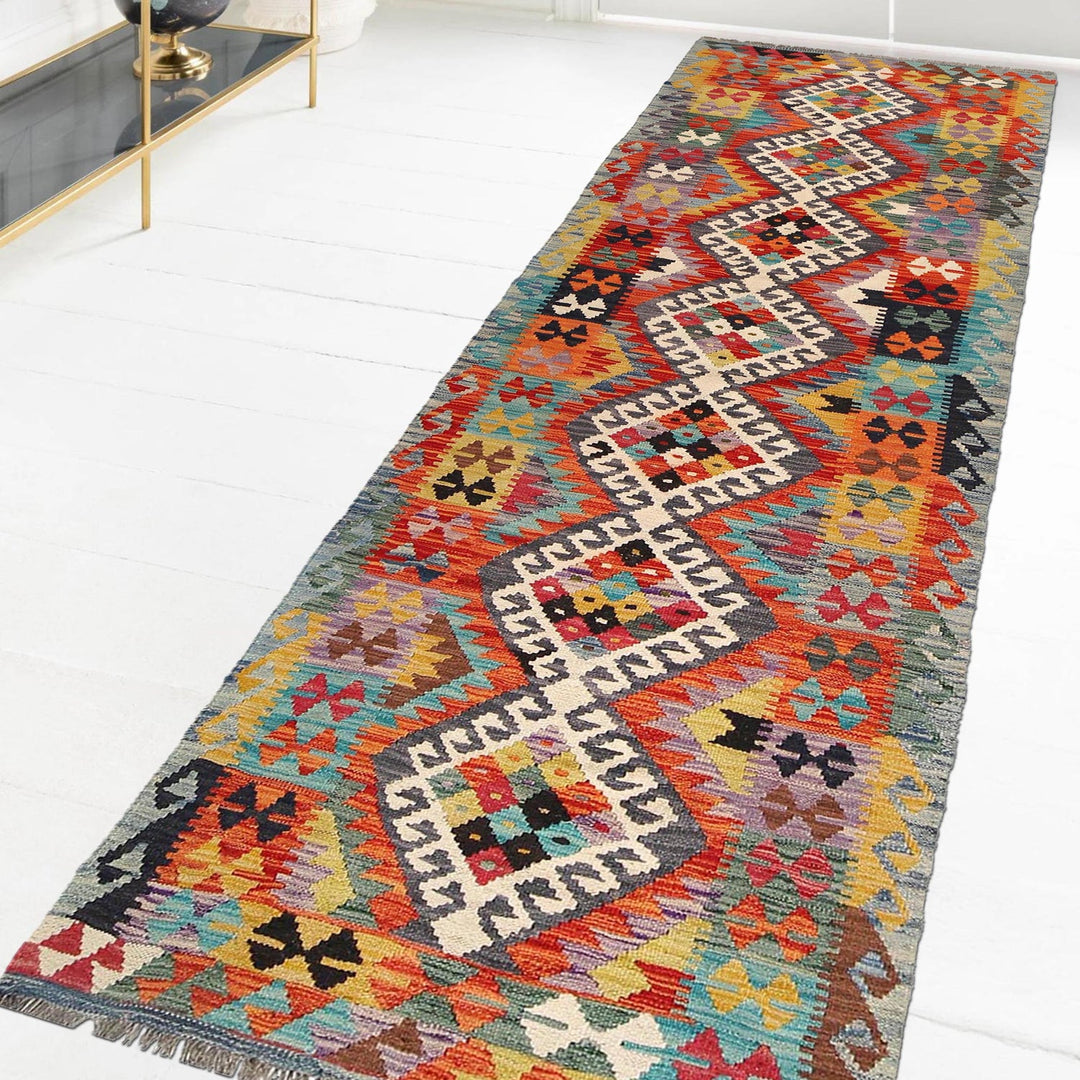 Hand Woven Wool Kelim Runner 2' 8" x 9' 9" - No. AL12992
