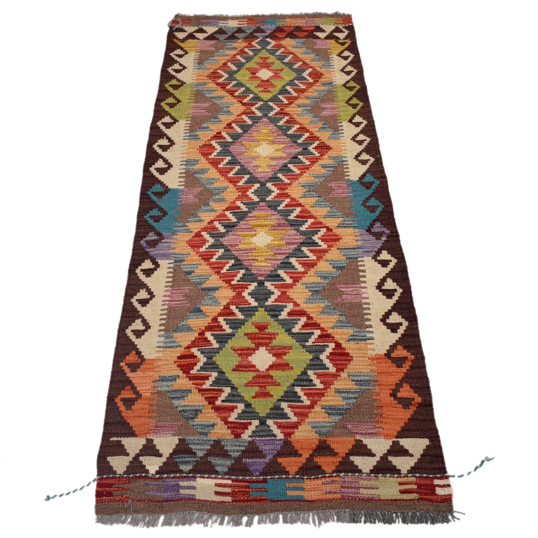 Colorful Flat-Weave Wool Kilim Runner 2' 0"x 6' 6" - No. AL48907