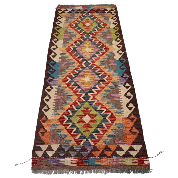 Colorful Flat-Weave Wool Kilim Runner 2' 0"x 6' 6" - No. AL48907