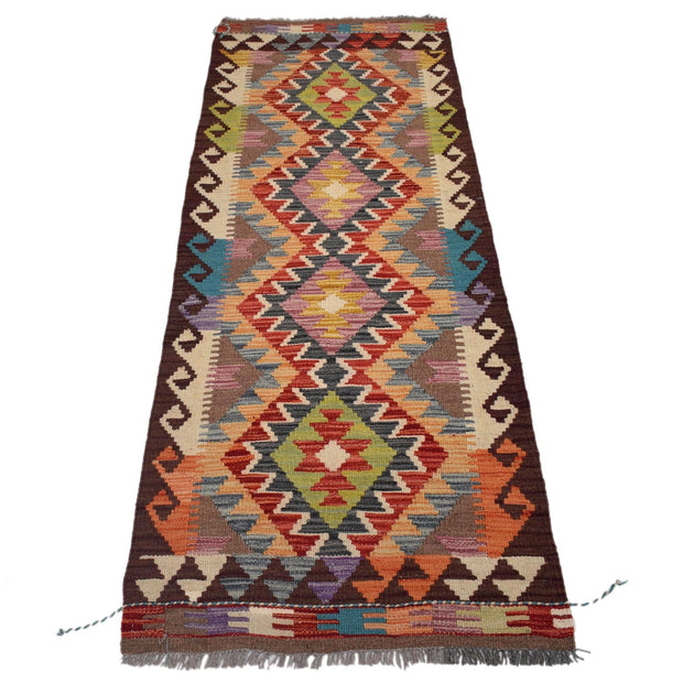 Colorful Flat-Weave Wool Kilim Runner 2' 0"x 6' 6" - No. AL48907