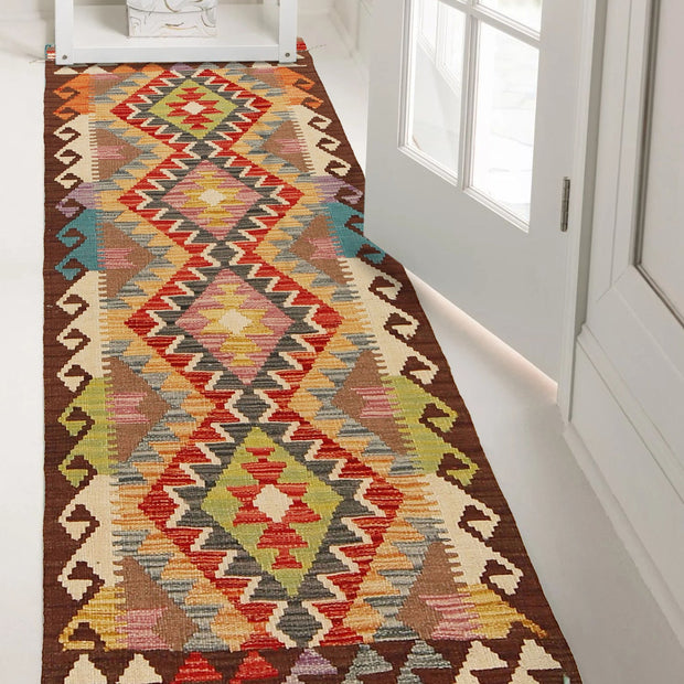 Colorful Flat-Weave Wool Kilim Runner 2' 0"x 6' 6" - No. AL48907