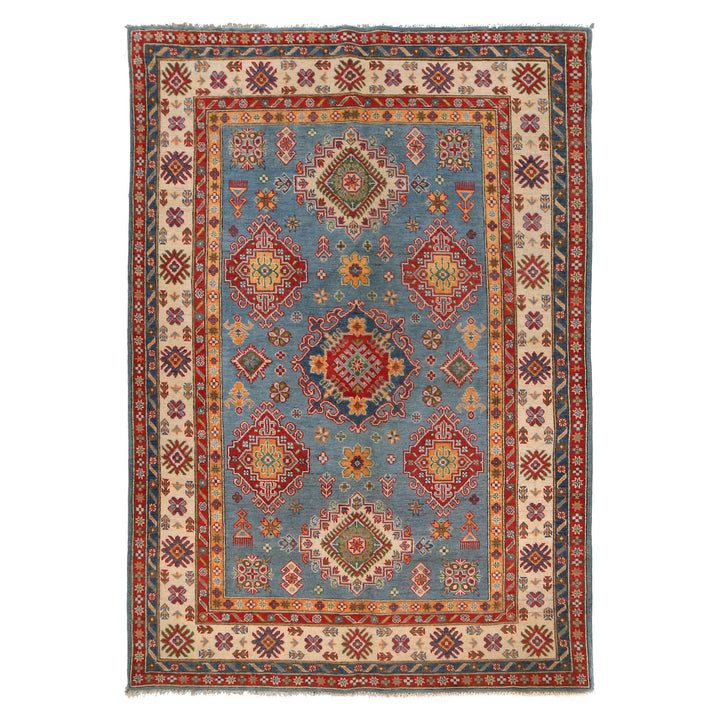 Blue Afghan Kazak Rug 5' 7" x 8' 5" Hand-Knotted
