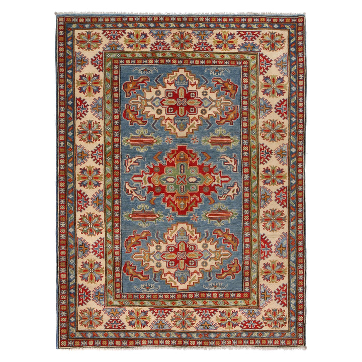 Blue Afghan Kazak Rug 4' 11" x 6' 8" Hand-Knotted | No. AL89124