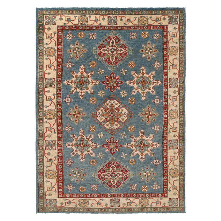 Blue Afghan Kazak Rug 6' 7" x 9' 3" Hand-Knotted | No. AL47435