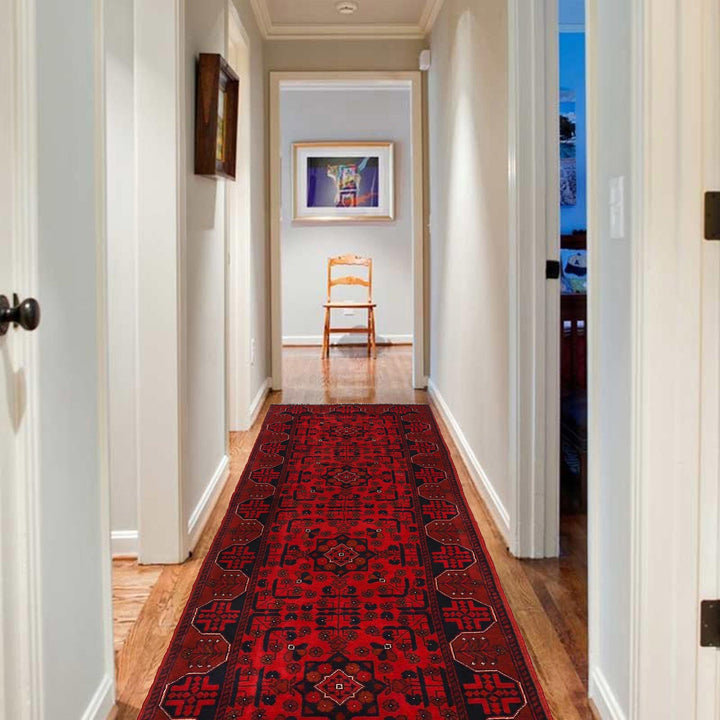 Red Color Afghan Area Runner Rug 2' 8" x 6' 0" - No. AL93429