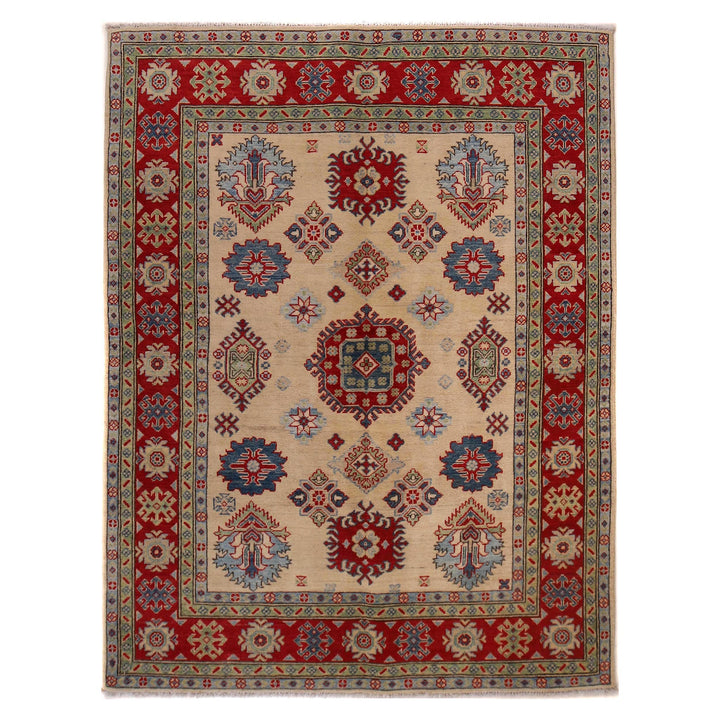 Beige Afghan Kazak Rug 4' 10" x 6' 4" Hand-Knotted | No. AL64275