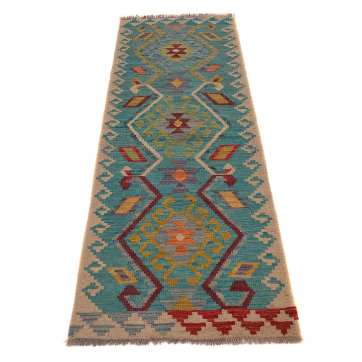 Afghan Vegetable Kilim Rug 2' 0" x 6' 5" Flat-Weave detail