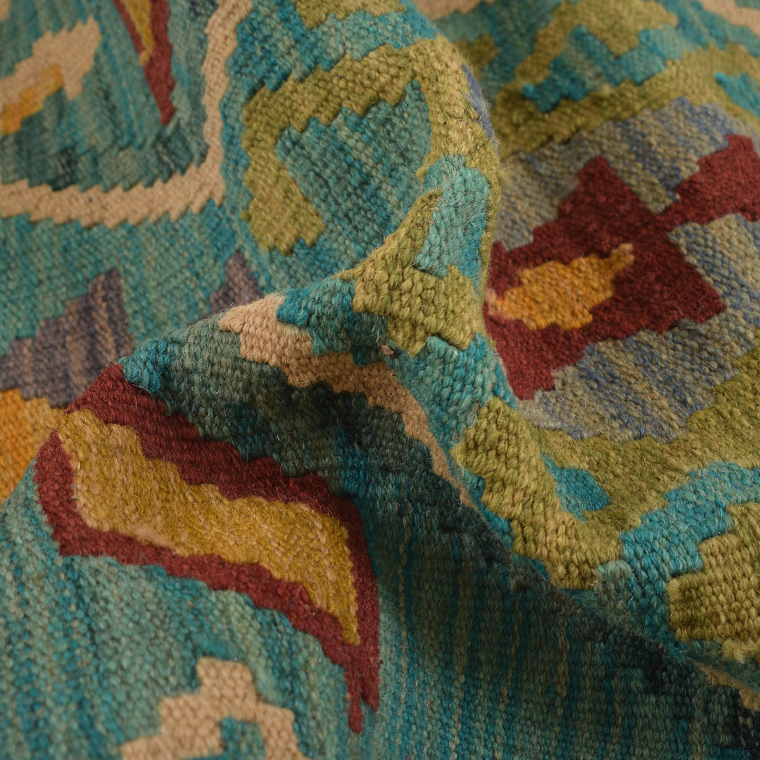 Afghan Vegetable Kilim Rug 2' 0" x 6' 5" Flat-Weave reverse