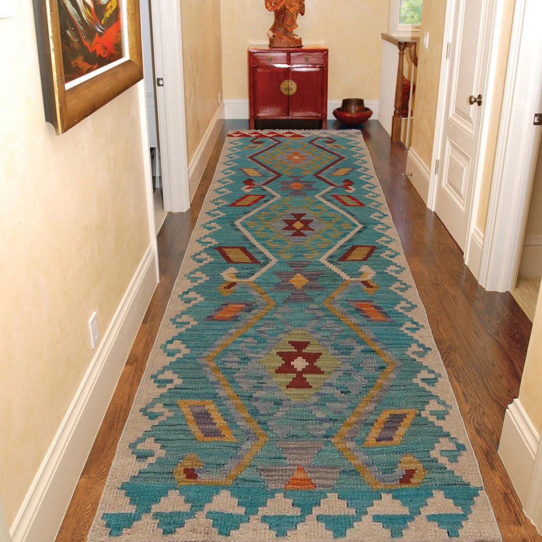 Afghan Vegetable Kilim Rug 2' 0" x 6' 5" Flat-Weave view 9