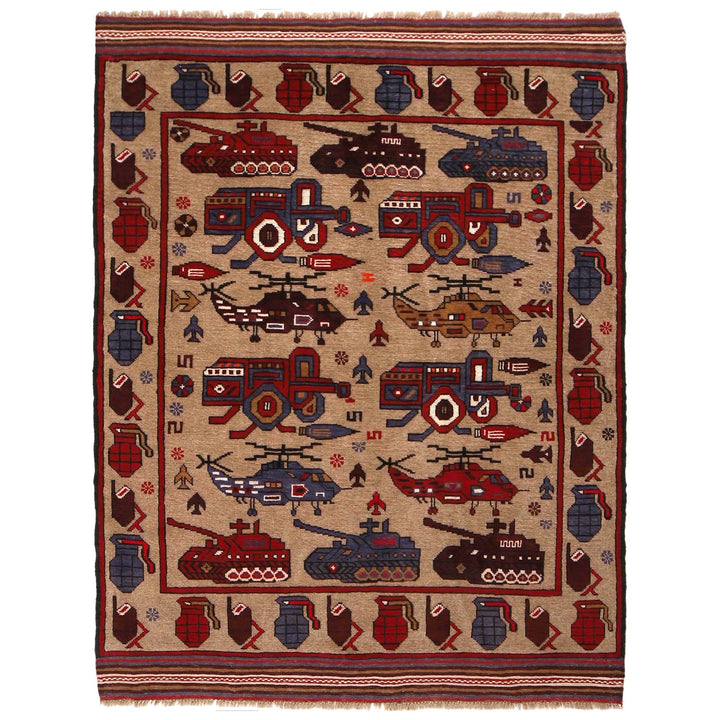 Brown Color War Rug 4' 4" x 6' 2" - No. AL25382