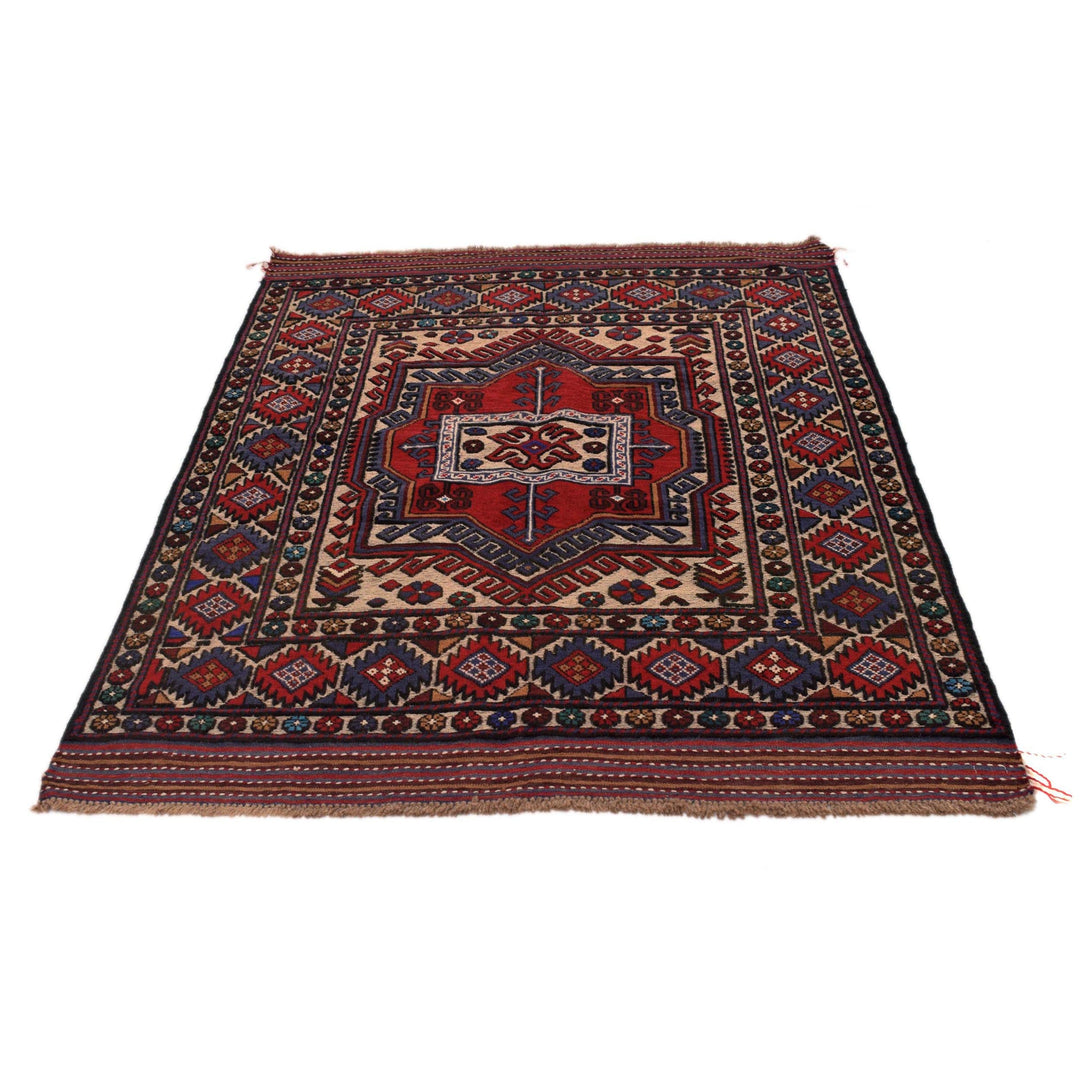 Afghan Barjista Kilim Rug 4' 2" x 6' 2" Flat-Weave detail