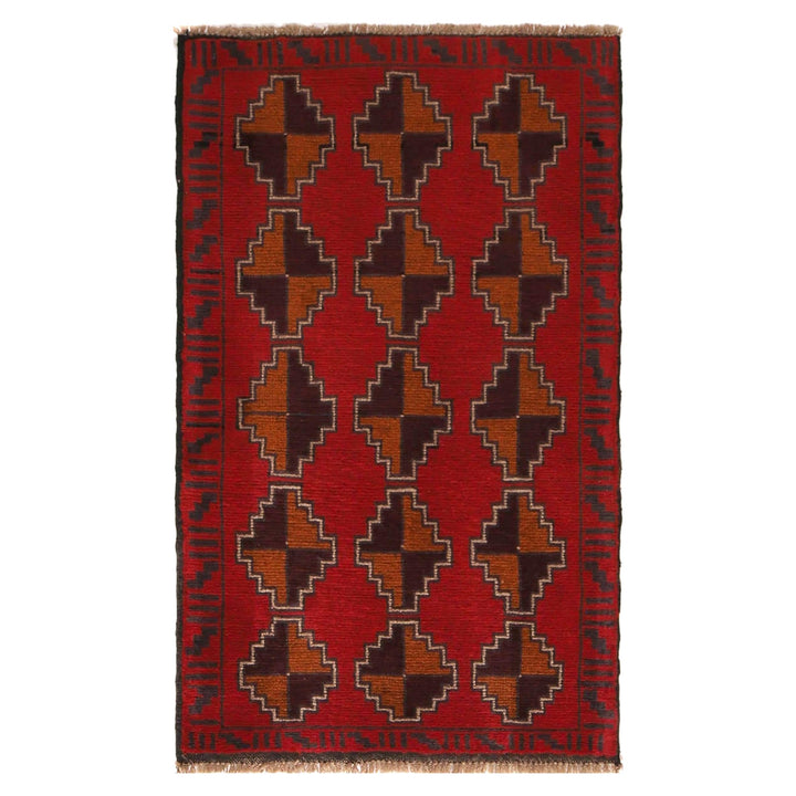 Red Afghan Baluchi Rug 2' 8" x 4' 8" Hand-Knotted