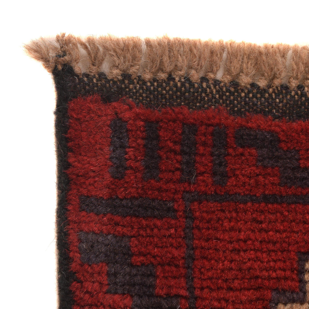 Red Afghan Baluchi Rug 2' 8" x 4' 8" Hand-Knotted pattern