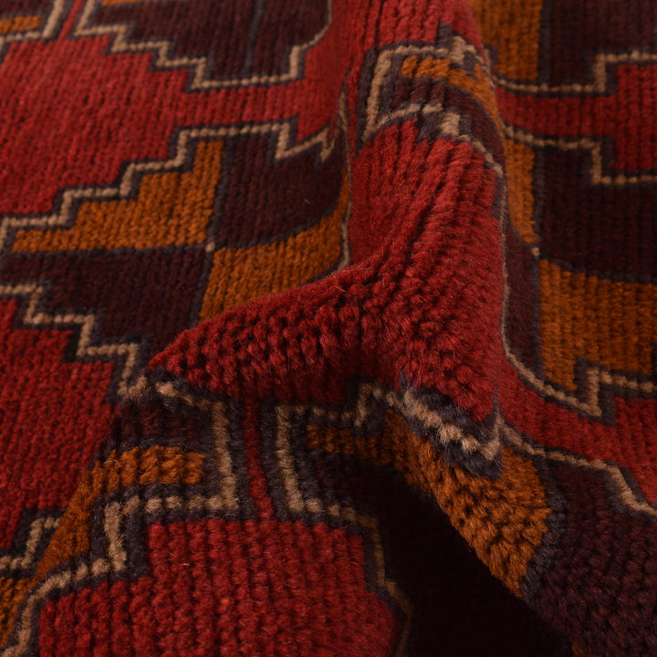 Red Afghan Baluchi Rug 2' 8" x 4' 8" Hand-Knotted reverse