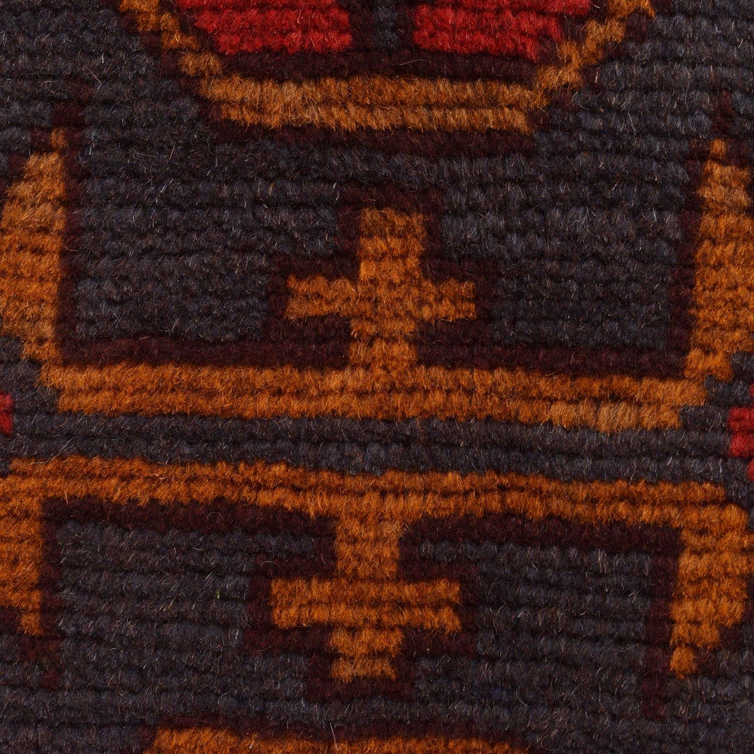 Red Afghan Baluchi Rug 2' 9" x 4' 5" Hand-Knotted border