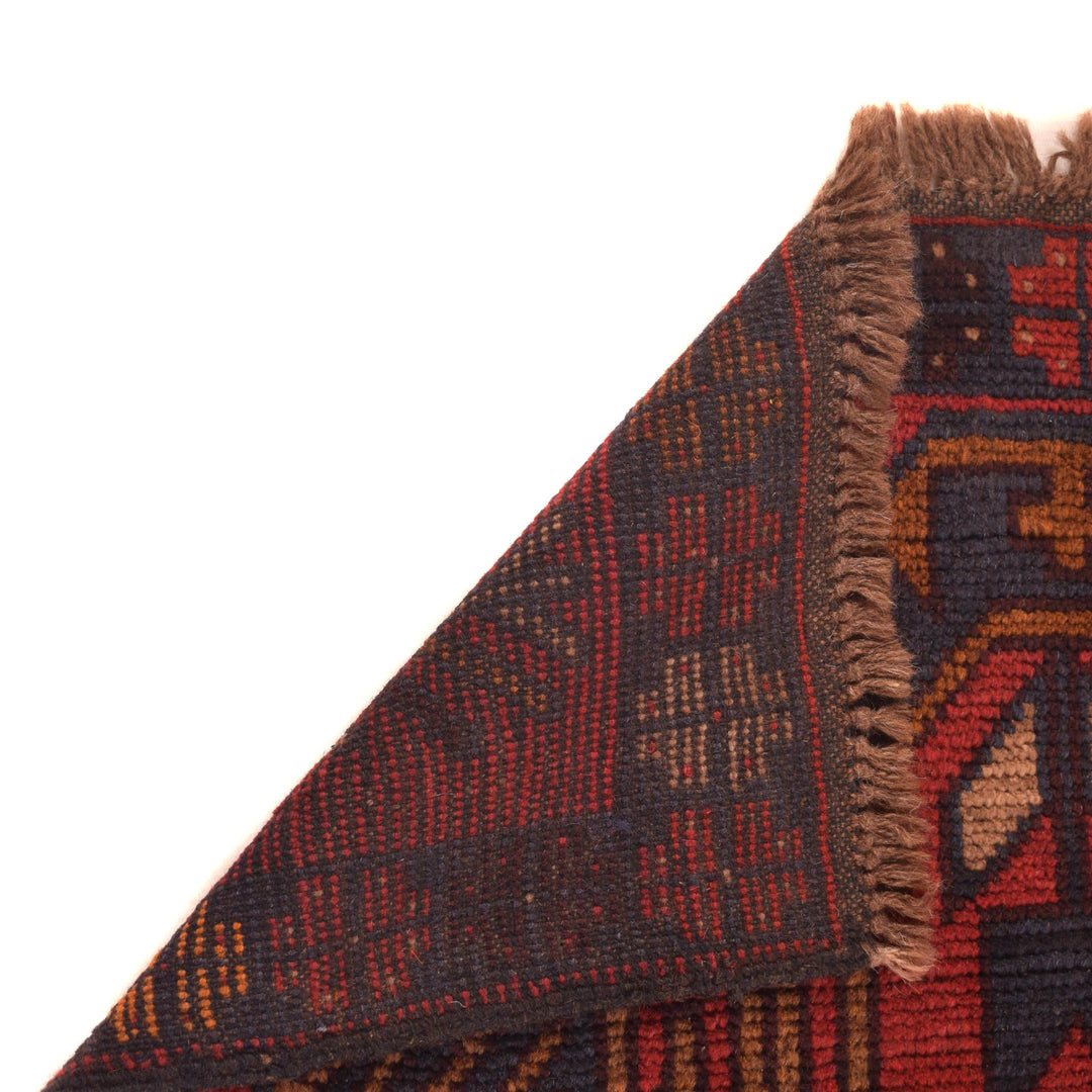 Red Afghan Baluchi Rug 2' 9" x 4' 5" Hand-Knotted field
